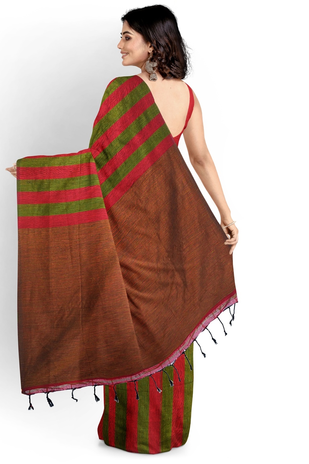 Red Green Pure Cotton Tejal Hand Loom Saree (1200)